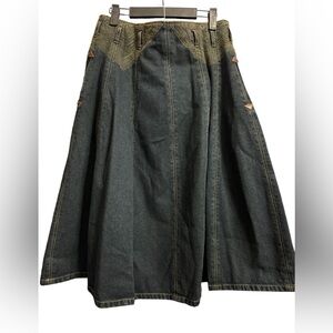 Harvé Benard Dark Blue Denim Skirt with pockets with leather